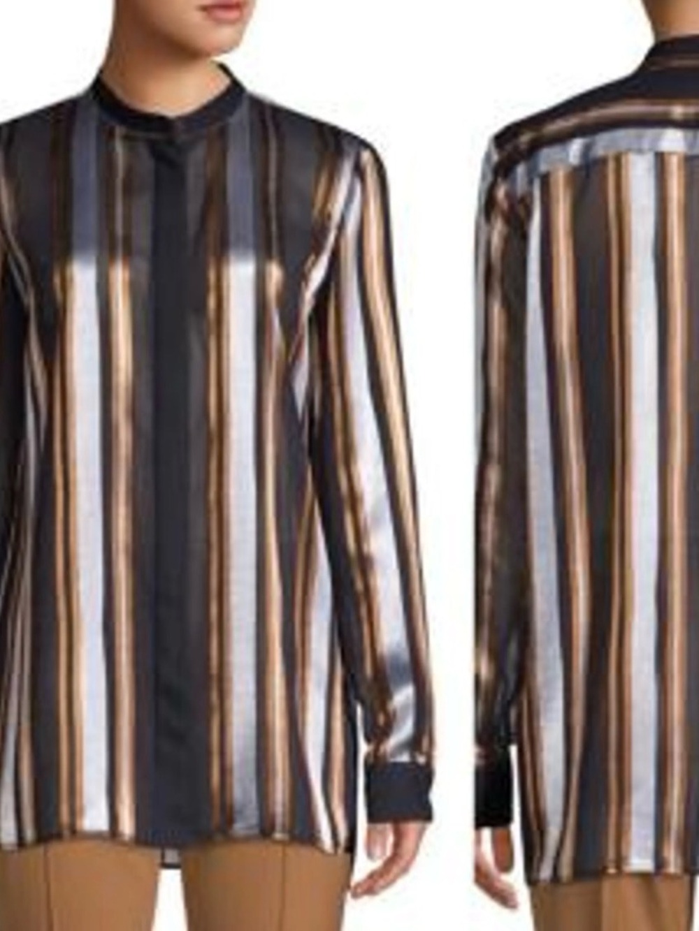 Lafayette 148 New York Brayden Ethereal Stripe Button Longsleeve Blouse XXL